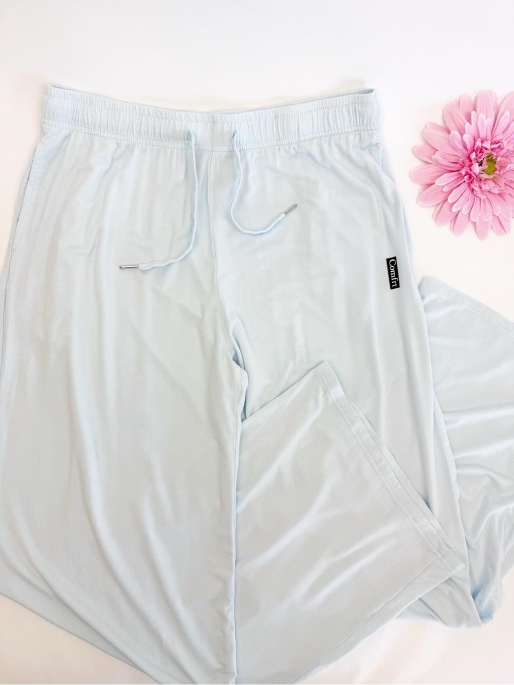 Cmfrt Cloud Lounge Set Tee Shirt Wide Leg Pants Light Baby Blue Two (2) Piece - Picture 9 of 16